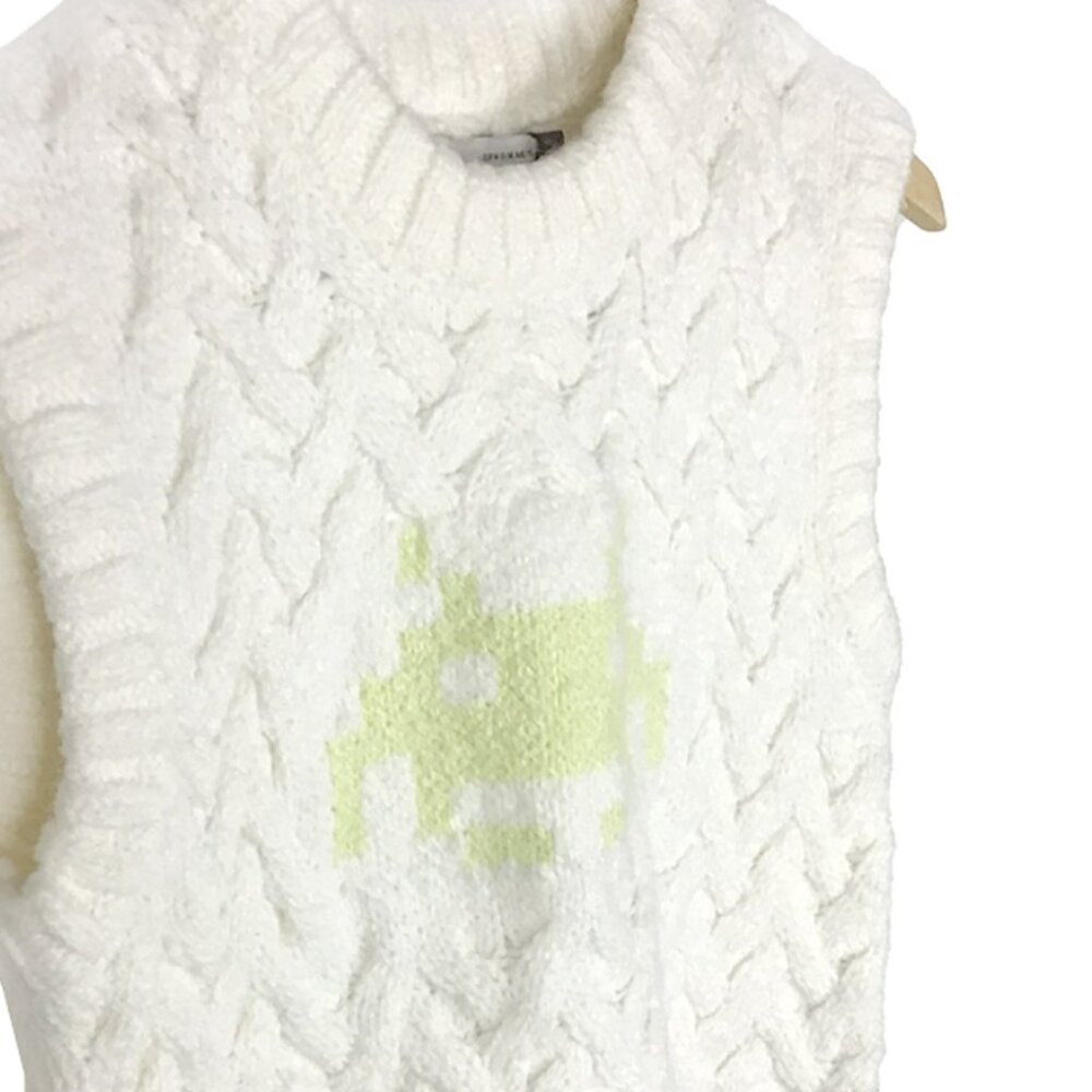 ZARA Limited Edition Chunky Cable Knit Space Invaders Sweater Vest - Picture 5 of 10